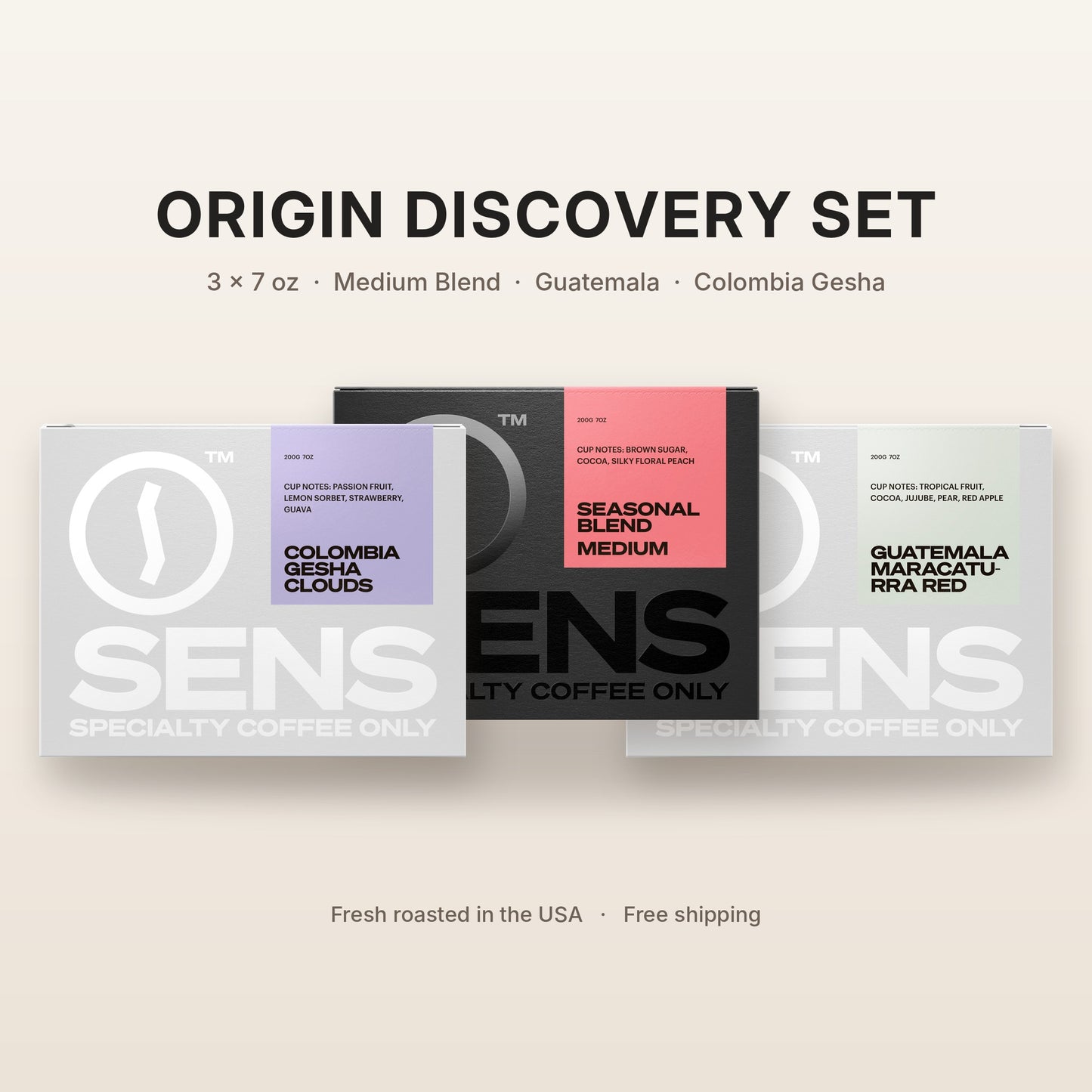 Origin Discovery Set: Medium Seasonal Blend, Guatemala Maracaturra and Colombia Gesha Clouds specialty coffee – SENS Coffee